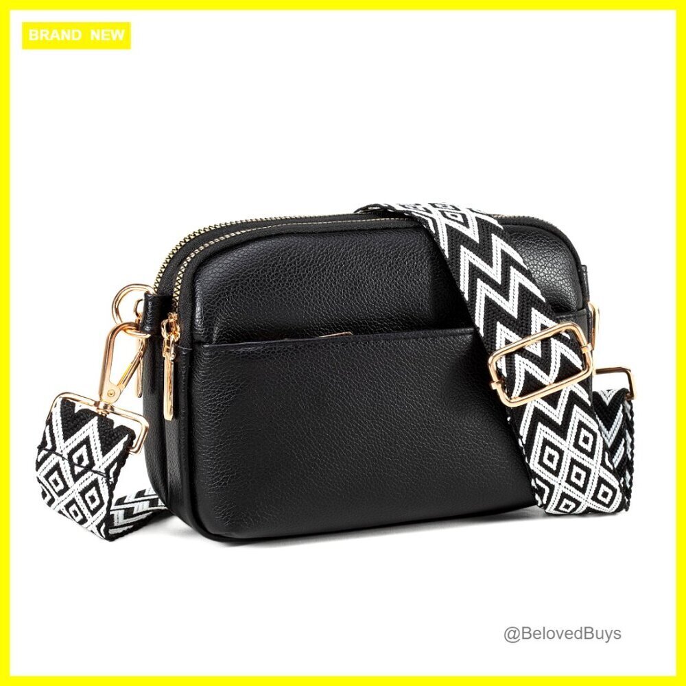 Vegan Leather Crossbody Fanny Pack with Adjustable Strap, 3 Zipper Pockets